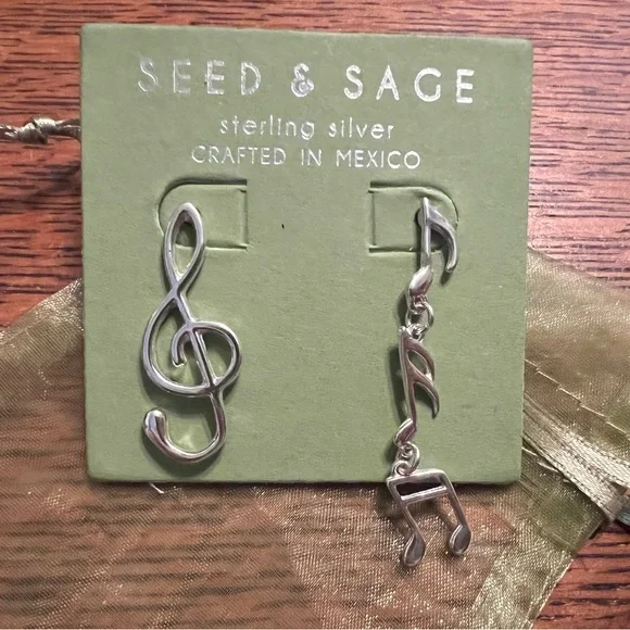 Seed & Sage Silver Music Note Earrings - Picture 4 of 5